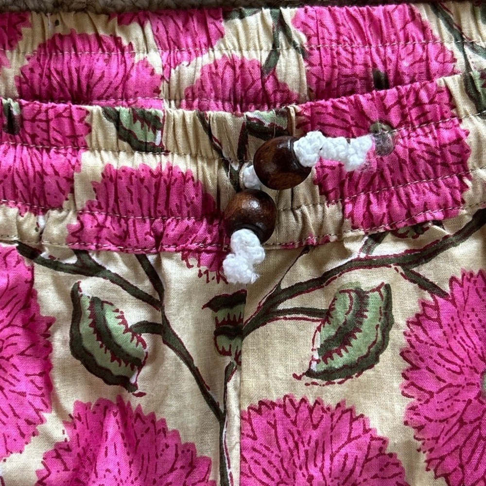 Cotton Floral Pajama Set Pink Block Print Shorts Loungewear Pockets Amranis M - Picture 11 of 13